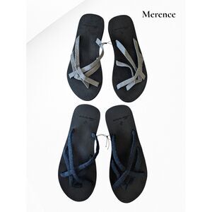 Merence Lot of 2 Flip Flop Sandals Gray Black Criss Cross Strap EU 41